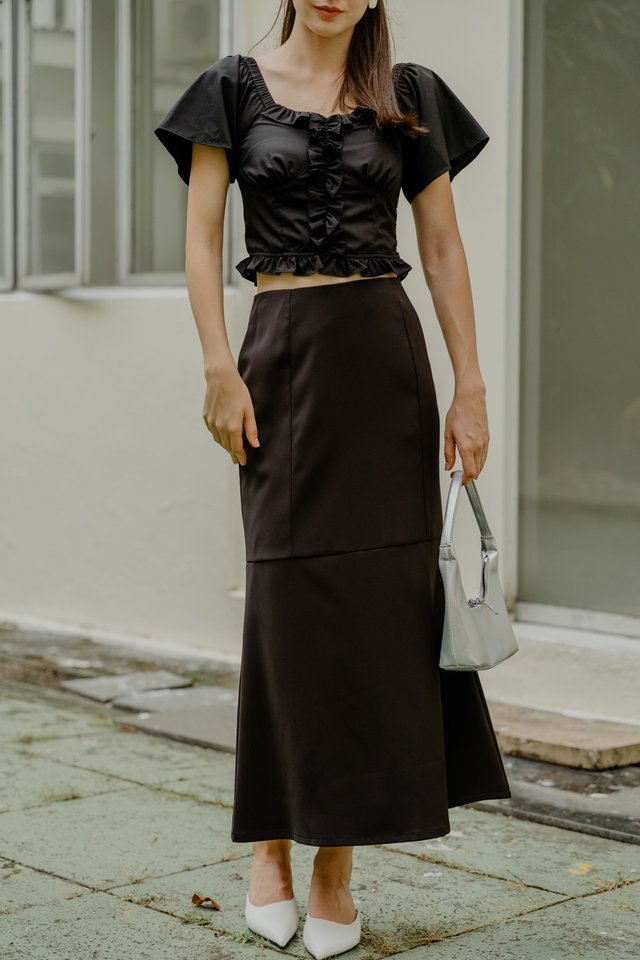 Mina Mermaid Hem Midi Skirt In Black