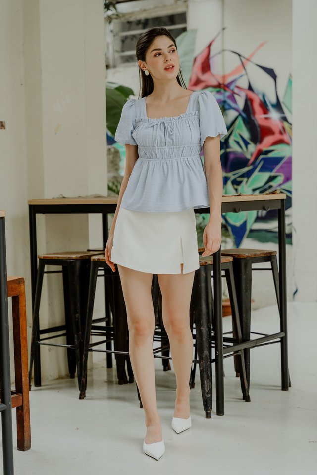 Trisha Textured Ribbon Top In Powder Blue
