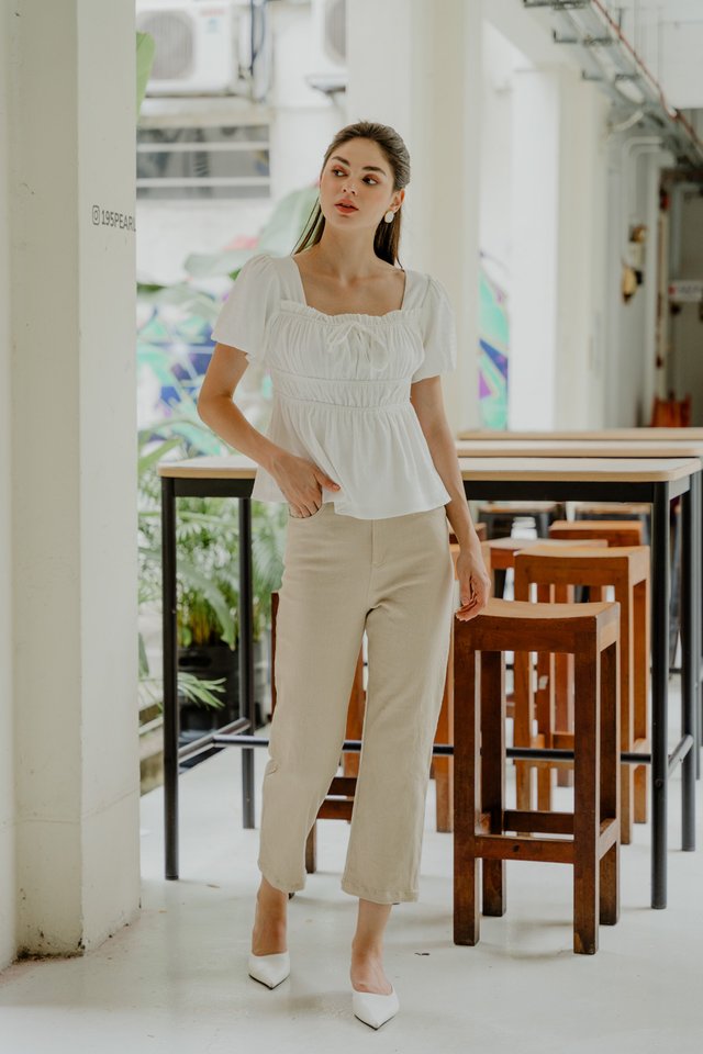 Trisha Textured Ribbon Top In White
