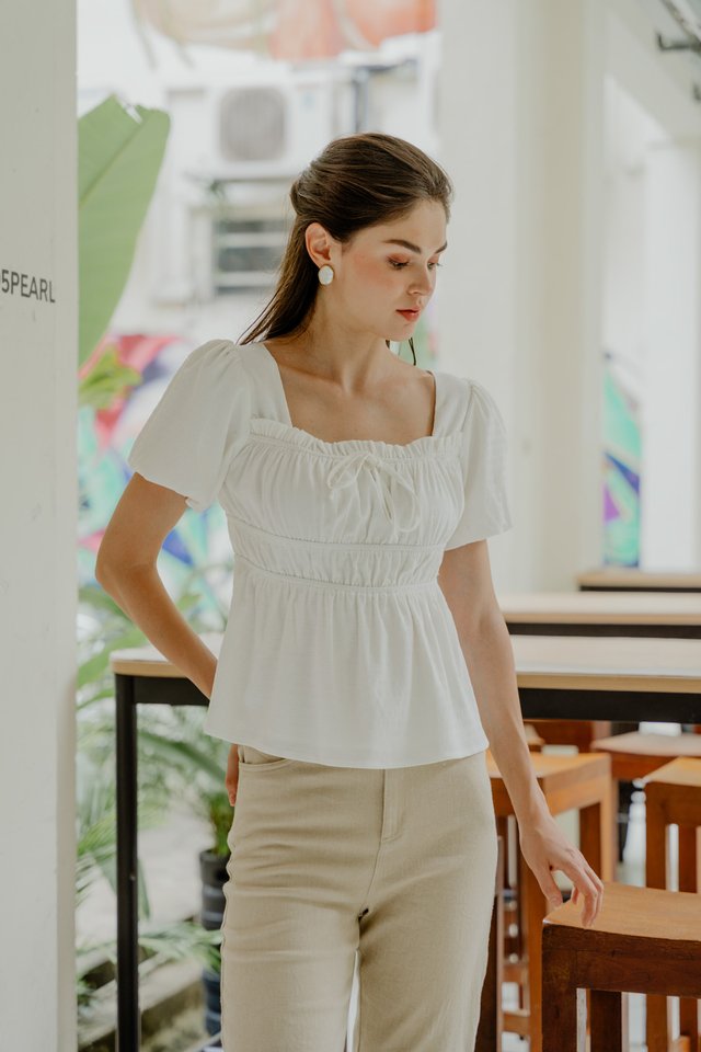 Trisha Textured Ribbon Top In White