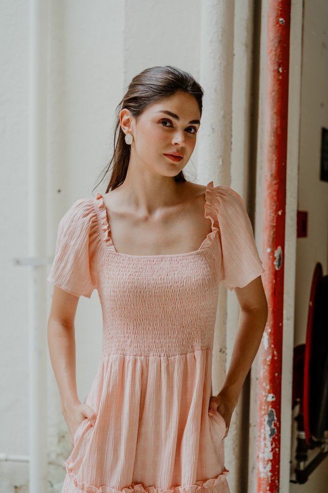 Lainey Textured Smocked Maxi Dress In Peach