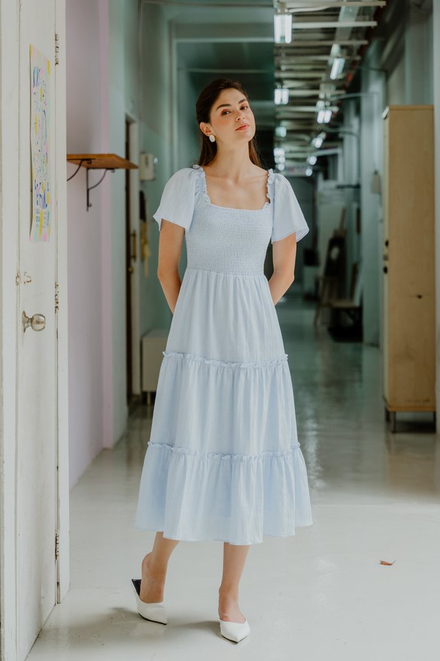 Lainey Textured Smocked Maxi Dress In Powder Blue