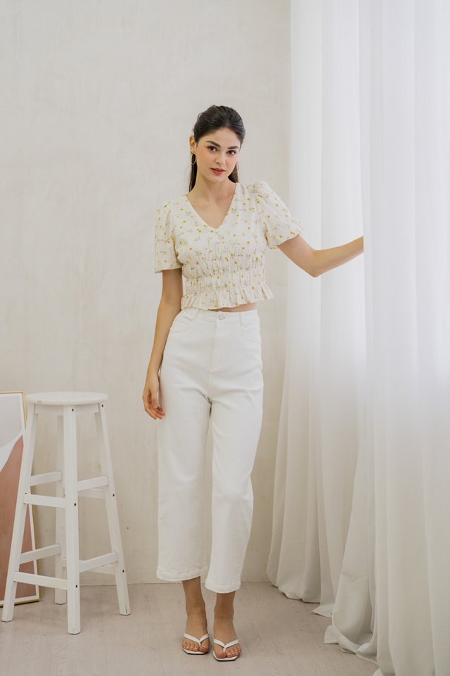 Brena Eyelet Button Top In Cream 