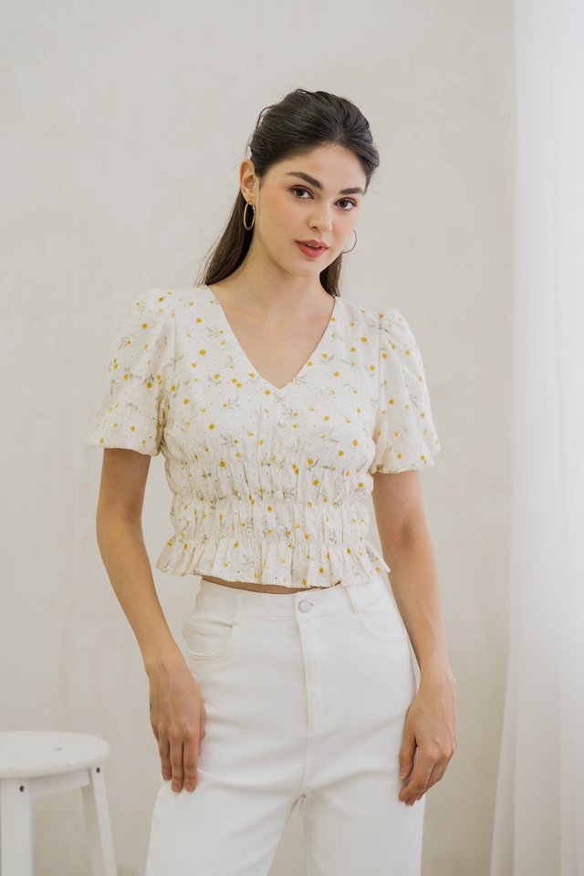 Brena Eyelet Button Top In Cream 