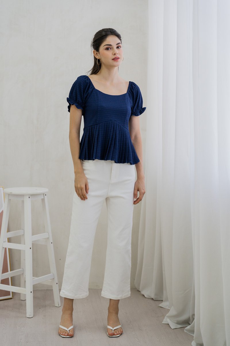 Luciana Textured Pleated Top in Navy (XS)