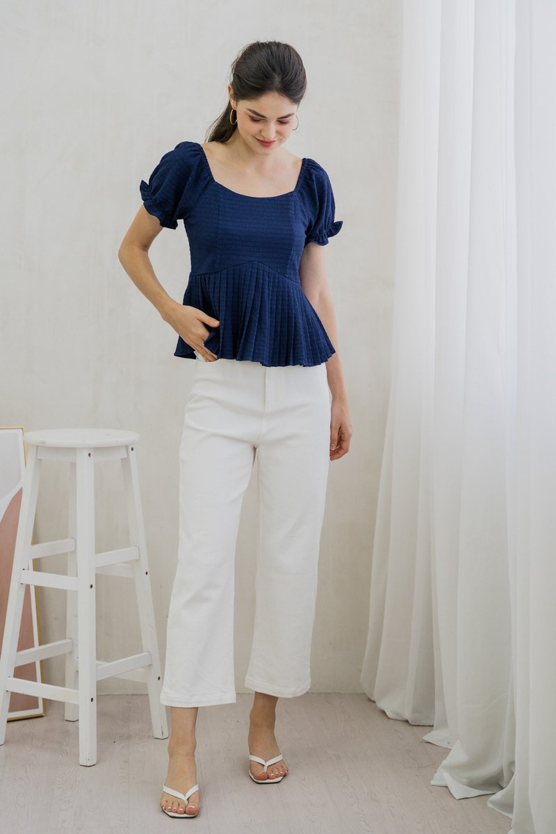 Luciana Textured Pleated Top in Navy (XS)
