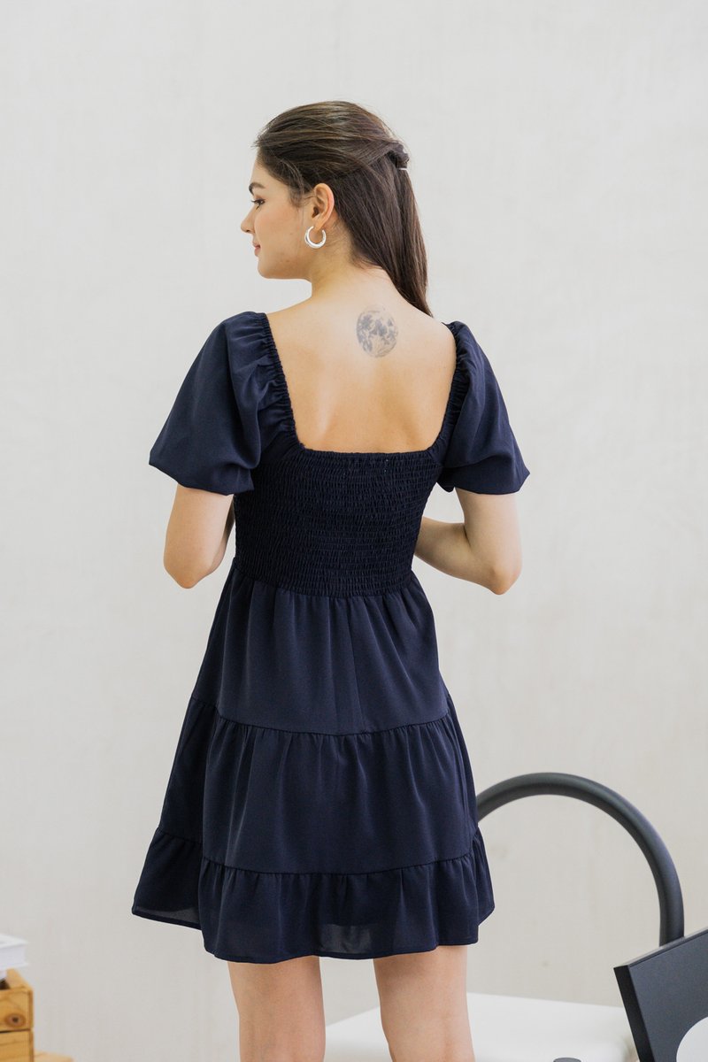 Sersha Smocked Tier Dress In Navy (XS)