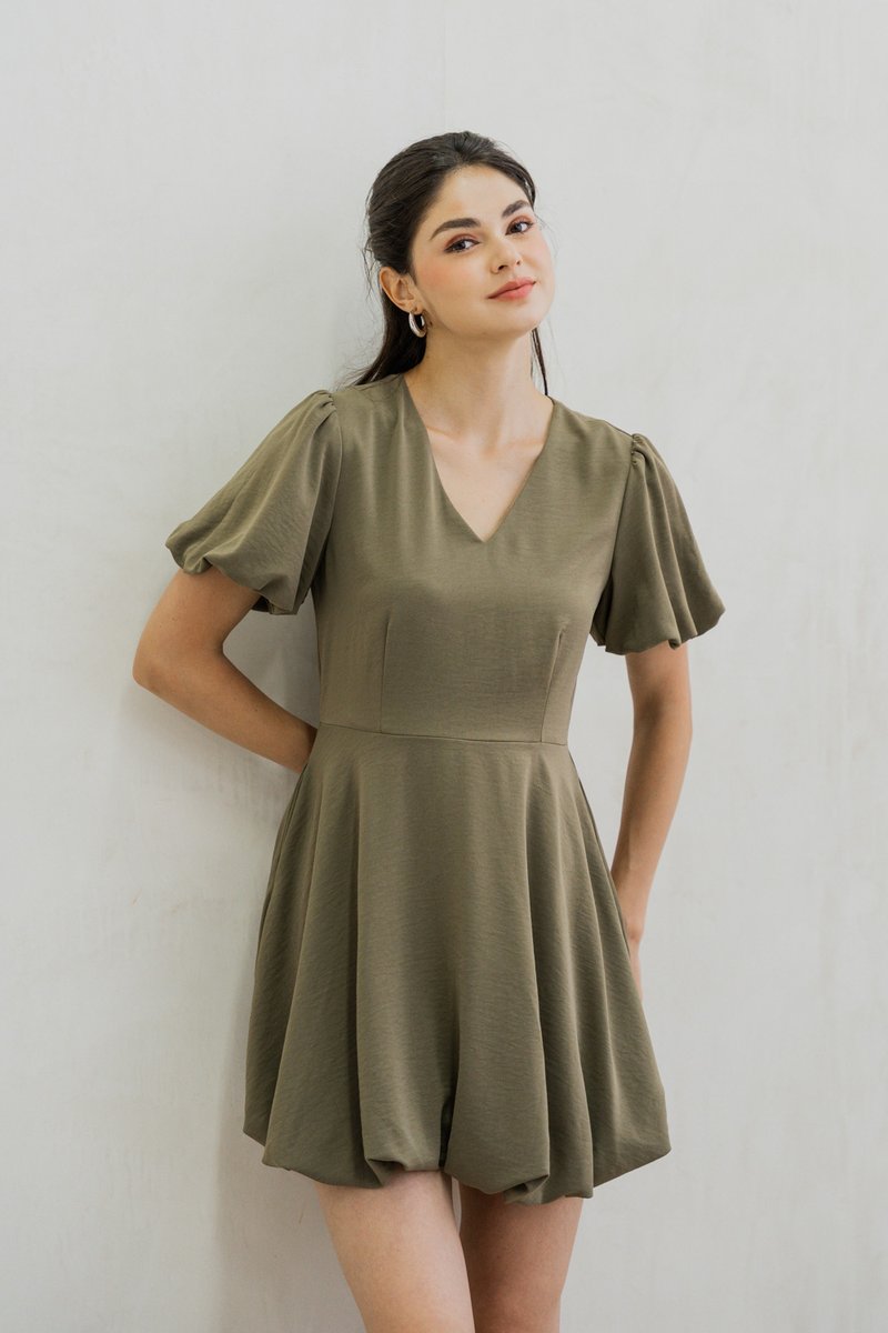 Belva Bubble Hem Dress In Olive (XS)