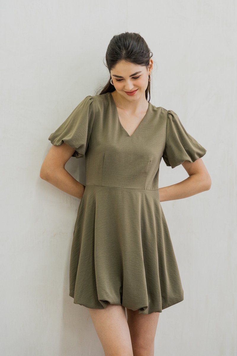 Belva Bubble Hem Dress In Olive (XS)