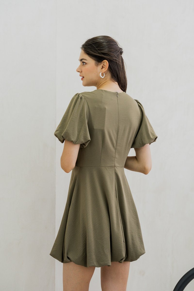 Belva Bubble Hem Dress In Olive (XS)