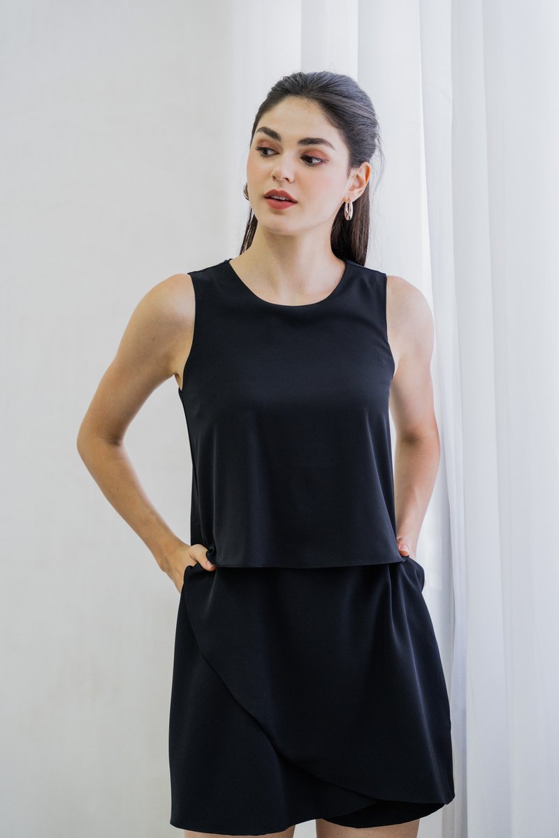Evangeline Layered Romper In Black