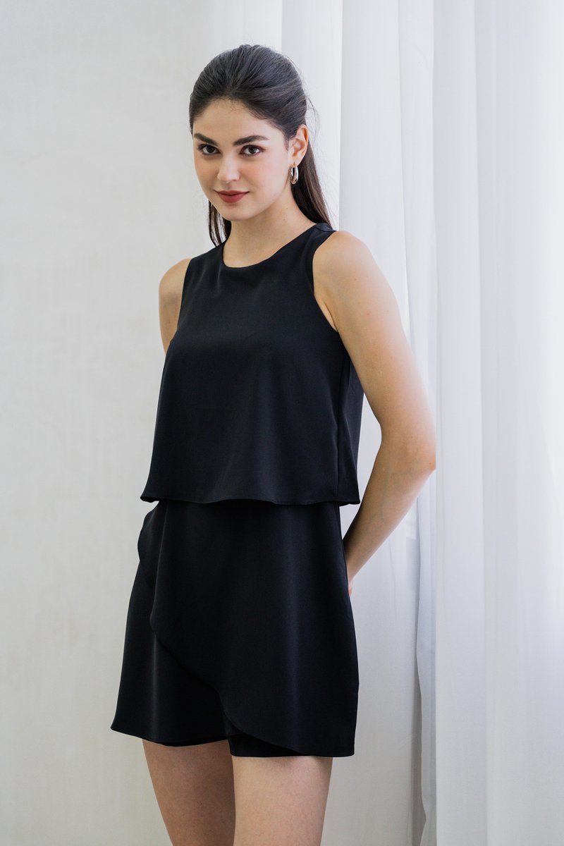 Evangeline Layered Romper In Black