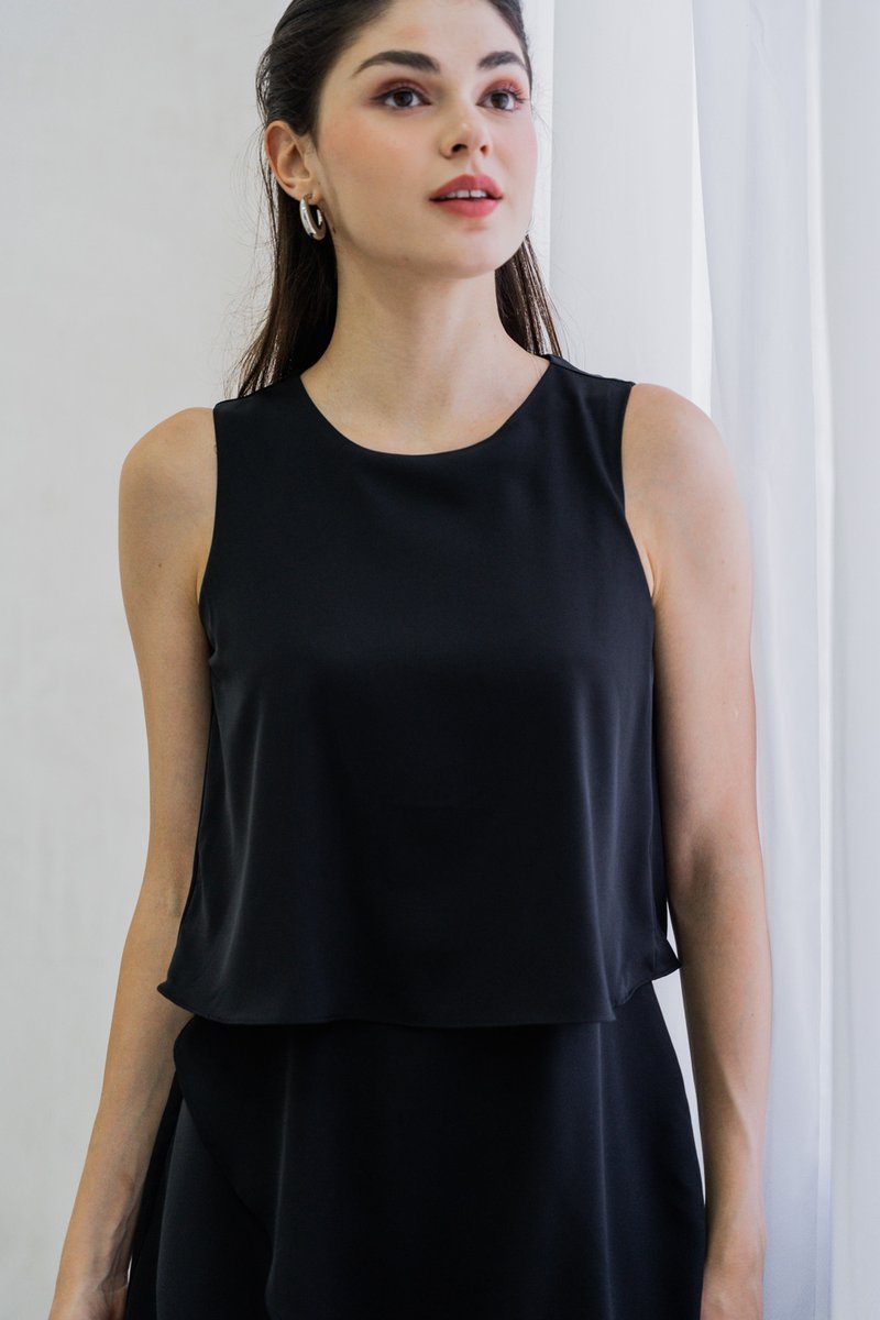 Evangeline Layered Romper In Black