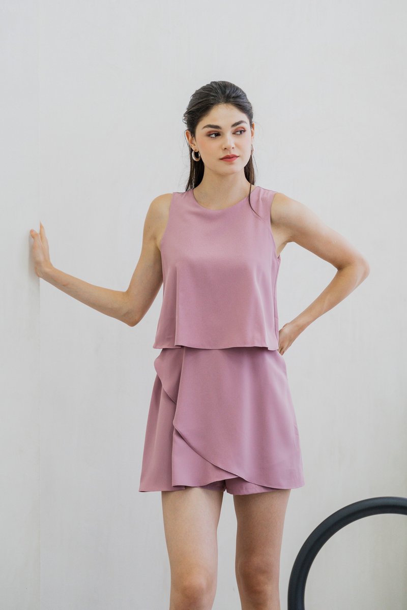 Evangeline Layered Romper In Pink