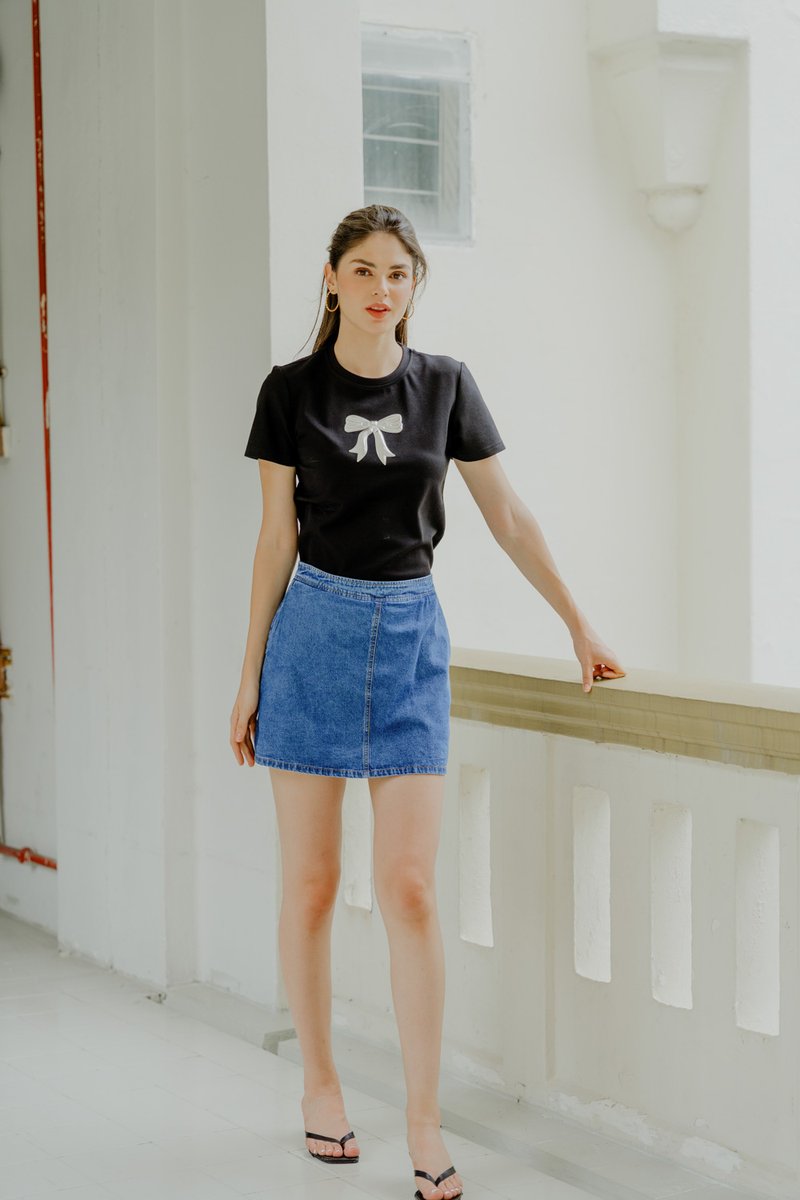 Charlene Denim Pocket Skort In Dark Wash