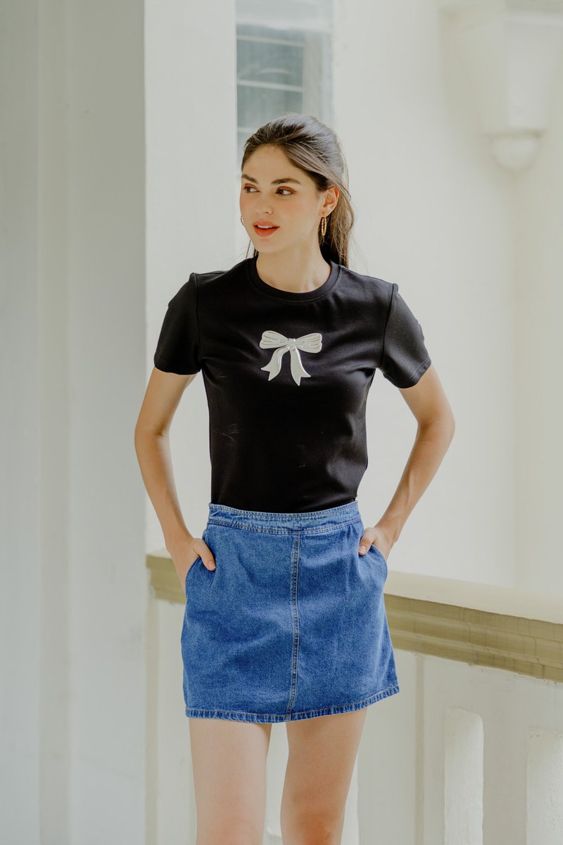 Charlene Denim Pocket Skort In Dark Wash