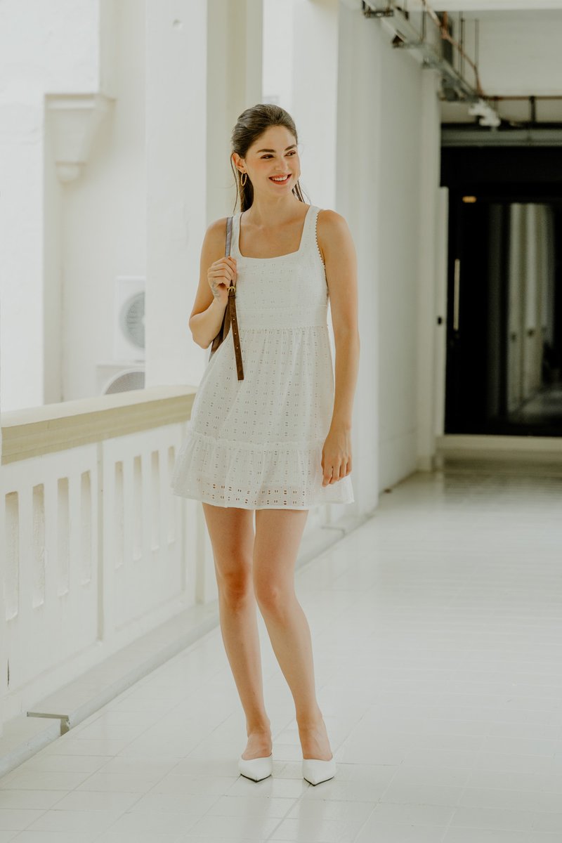 Kimia Eyelet Dropwaist Dress In White
