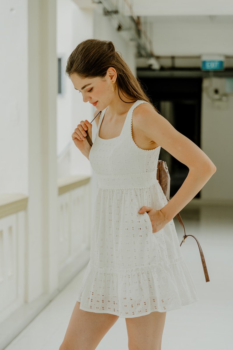Kimia Eyelet Dropwaist Dress In White