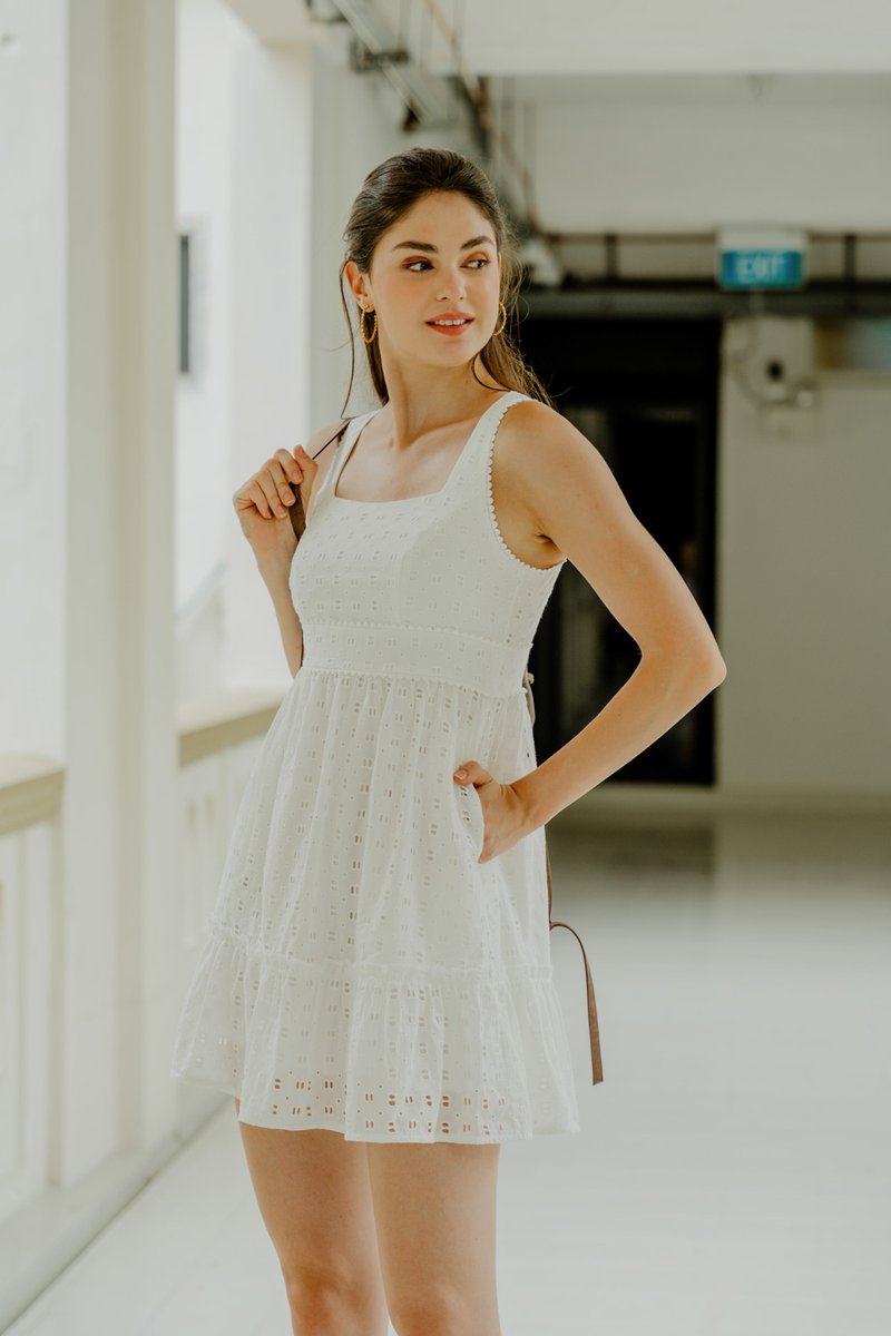 Kimia Eyelet Dropwaist Dress In White