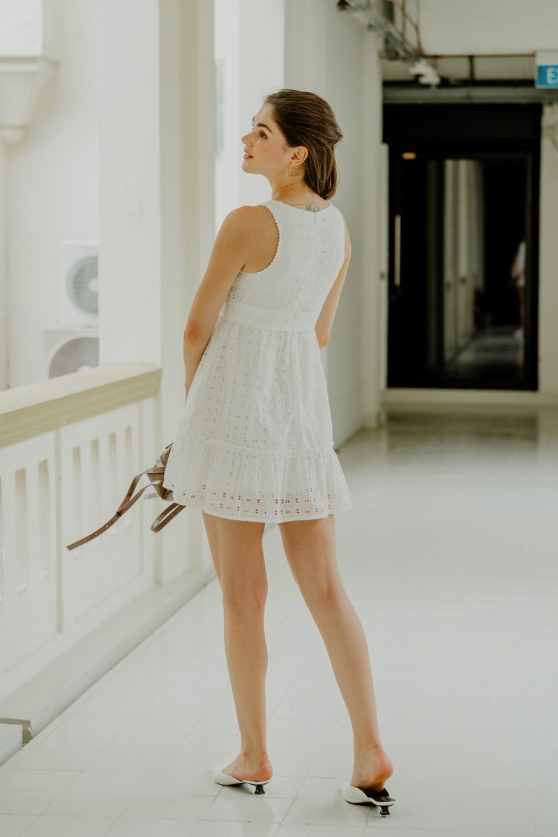 Kimia Eyelet Dropwaist Dress In White