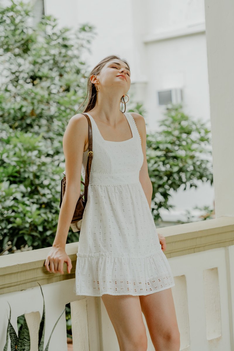 Kimia Eyelet Dropwaist Dress In White