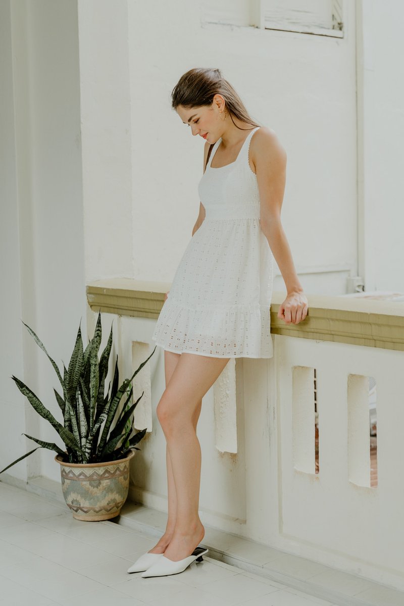 Kimia Eyelet Dropwaist Dress In White