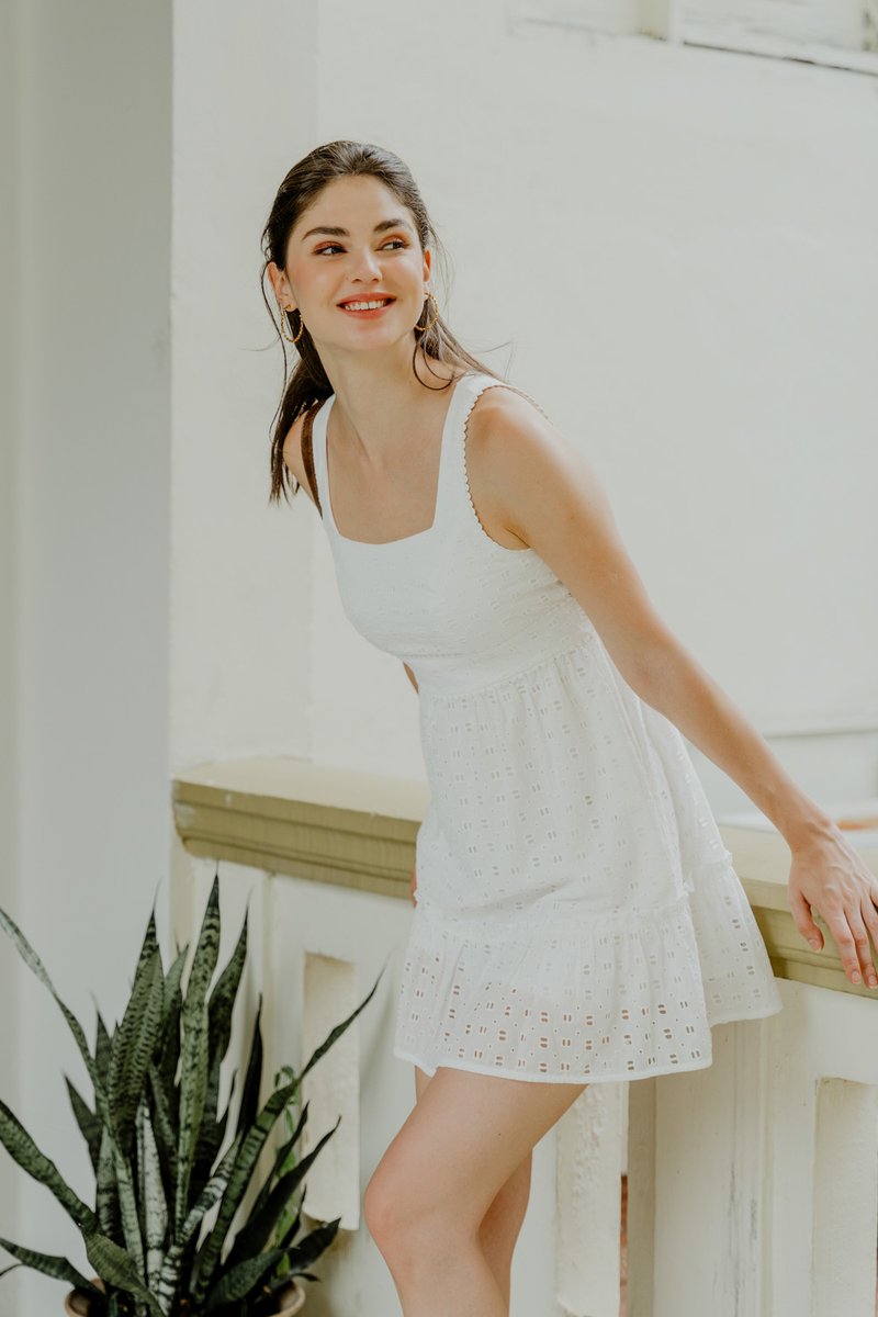Kimia Eyelet Dropwaist Dress In White