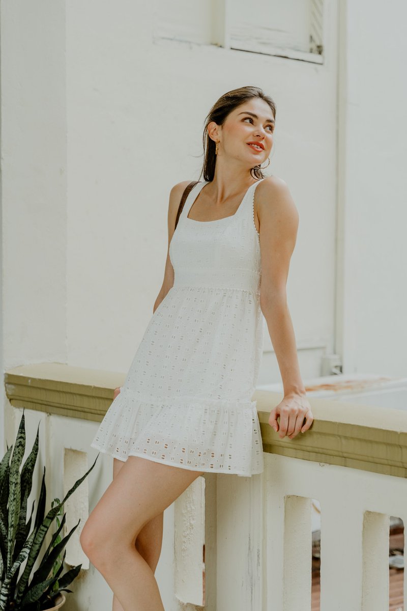 Kimia Eyelet Dropwaist Dress In White