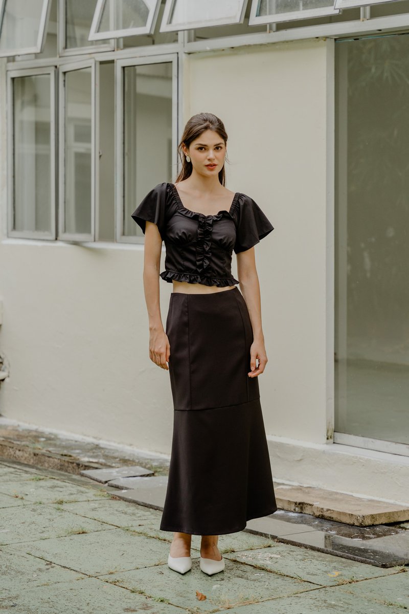 Mina Mermaid Hem Midi Skirt In Black