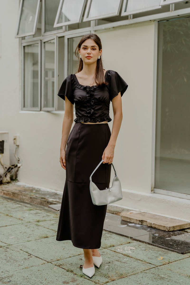 Mina Mermaid Hem Midi Skirt In Black