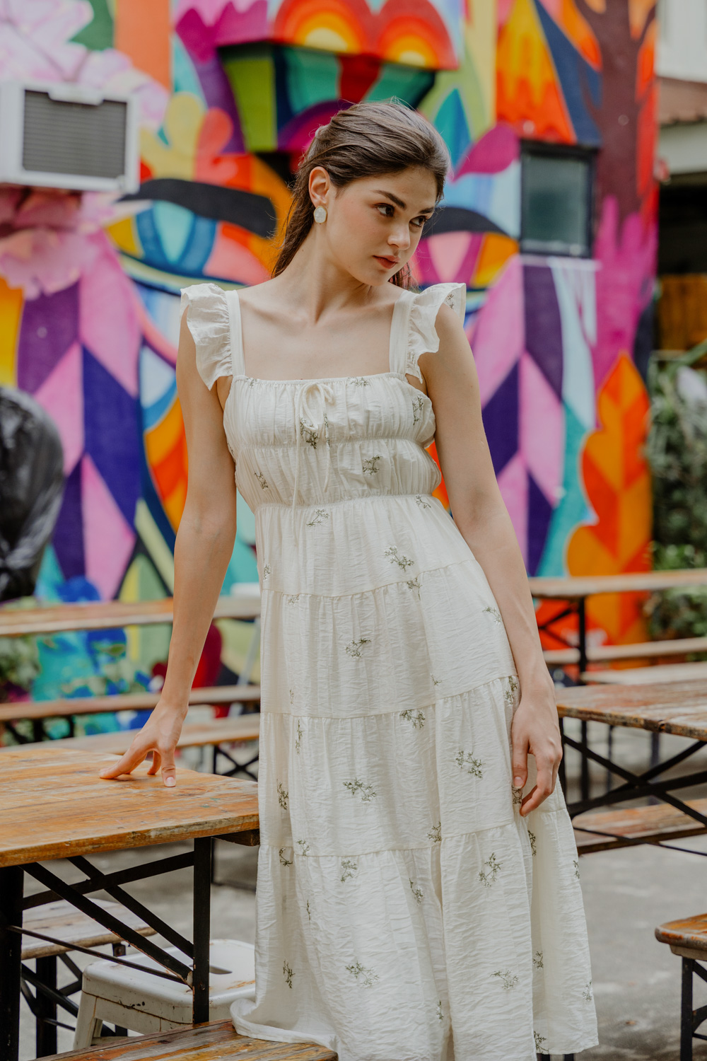 Cream Tank Embroidered Dress