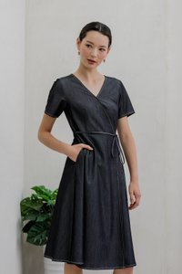Finn Faux Wrap Midi Dress In Black
