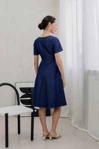 Finn Faux Wrap Midi Dress In Denim Blue