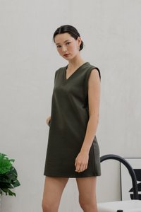 Cassidi Capped Sleeve Basic Dress In Olive (XXL)