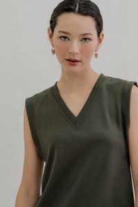 Cassidi Capped Sleeve Basic Dress In Olive (XXL)