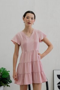Vivi Pleated Tiered Dress In Pink (XS)