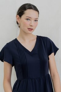 Vivi Pleated Tiered Dress In Navy (XS)