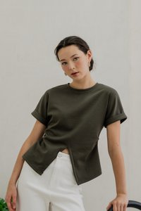 Rae Side Ruched Top In Olive