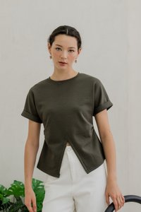 Rae Side Ruched Top In Olive
