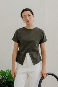 Rae Side Ruched Top In Olive