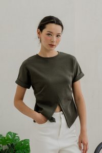 Rae Side Ruched Top In Olive