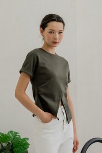 Rae Side Ruched Top In Olive