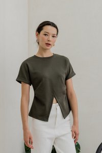 Rae Side Ruched Top In Olive