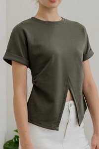 Rae Side Ruched Top In Olive