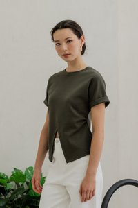Rae Side Ruched Top In Olive