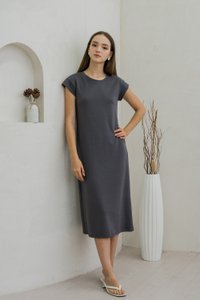 Braelynn Basic Midi Dress In Gunmetal Grey (XS)