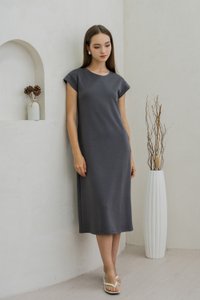 Braelynn Basic Midi Dress In Gunmetal Grey (XS)