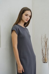 Braelynn Basic Midi Dress In Gunmetal Grey (XS)