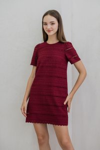 Larissa Eyelet Shift Dress In Wine (XS)
