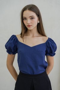 Glennys Puff Sleeve Top In Navy (XS)